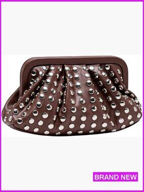 Edgy Studded Clutch Bag Elegant Evening Party Purse Magnetic Closure